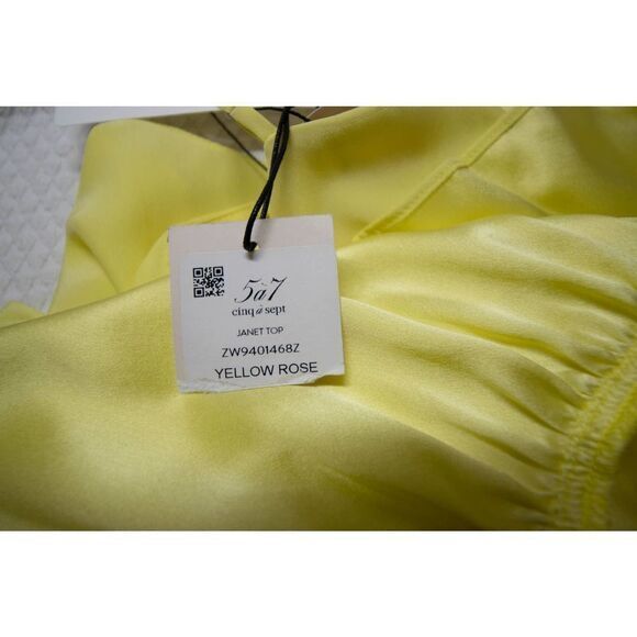 NEW Cinq à‎ Sept Janet 100% Silk V-Neck Ruffle Hem Top, Yellow, M - Picture 13 of 13